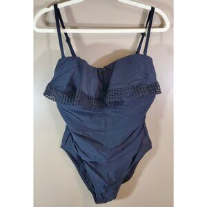 Kona Sol Black Swimsuit Sz L Ruffled Chest One Piece Summer Beach Travel